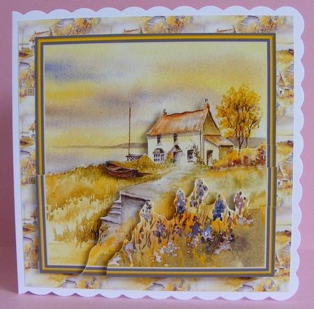 Coastal Cottage Scene with Fishing Boat - No Greeting by Diana Holmes