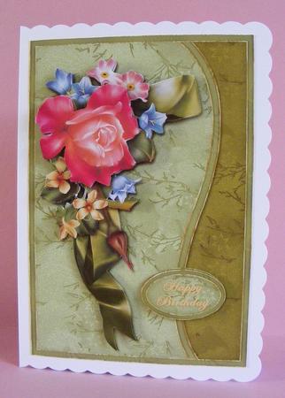 Rose and Ribbon Waved Border Card Front by Diana Holmes