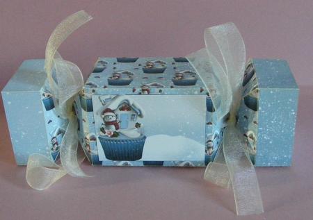 Snowman Cupcake, Cracker Shaped Gift Box by Diana Holmes