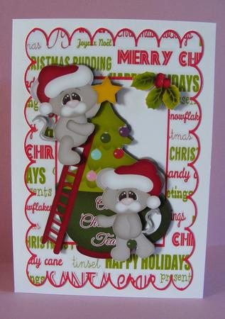 Little Mice in Santa Hats with Christmas Tree by Diana Holmes
