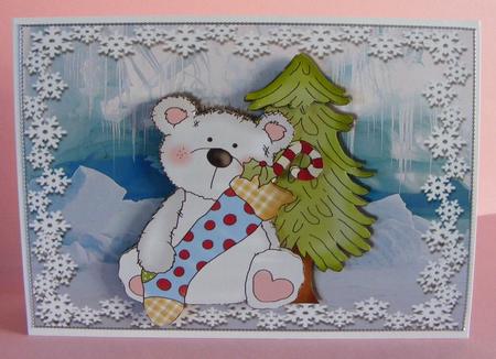 Little White Polar Bear with His Stocking and Tree by Diana Holmes