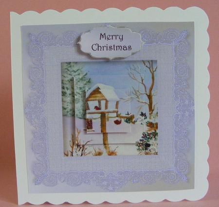 Snowy Bird Table with Lace Frame 7x7 by Diana Holmes