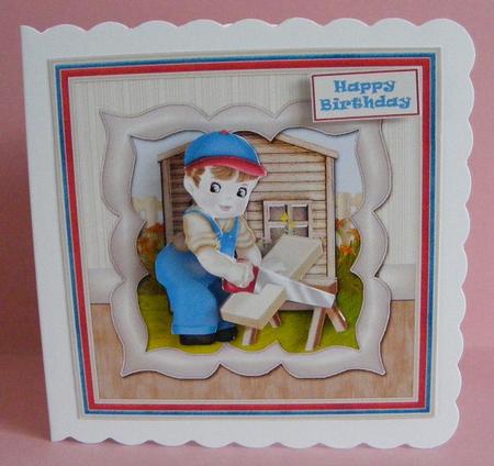 DIY Male Sawing Wood Square Card Front by Diana Holmes