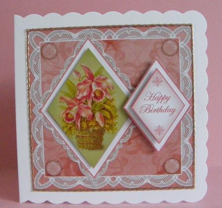 Pink Lily Bouquet Happy Birthday 7in Double Diamond Topper by Diana Holmes
