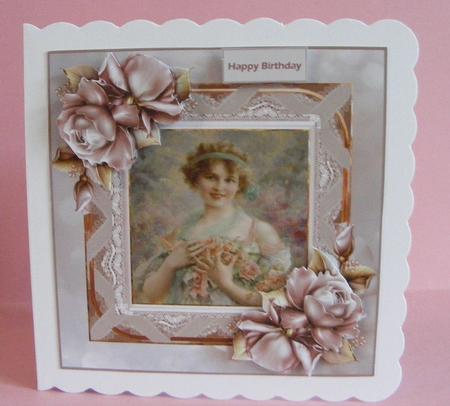 Roses and Lace 7x7 Card with Decoupage by Diana Holmes