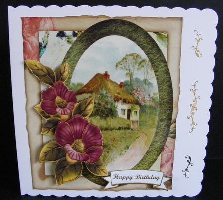 Vintage Cottage in Oval Frame with Decoupage by Diana Holmes
