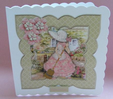 Bonnet Lady Sweeping the Path 7x7 Card by Diana Holmes