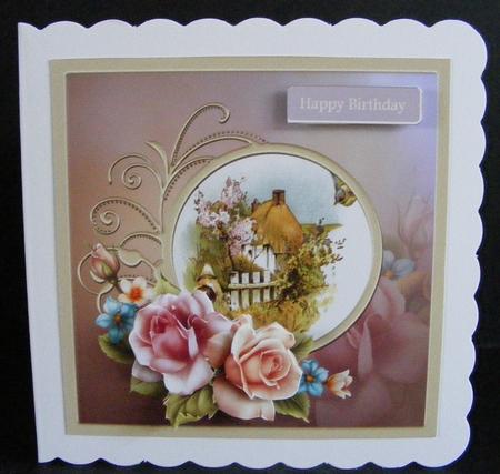 Country Cottage 7x7 Card with Decoupage by Diana Holmes