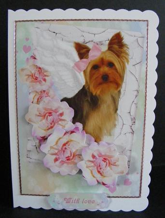 Yorkie Angel Card Topper with Decoupage by Diana Holmes