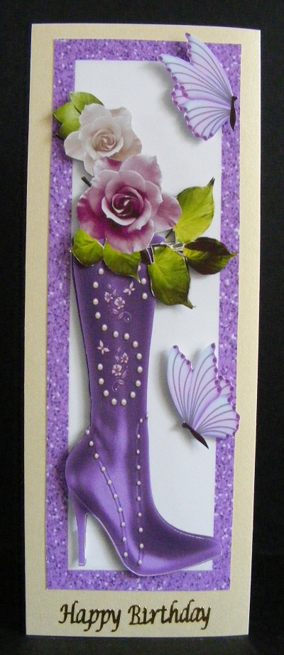 Pretty Cream/lilac Roses on High Heeled Boot Dl by Diana Holmes