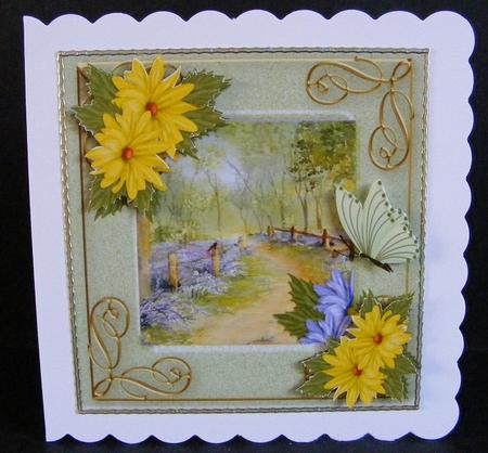 Pretty Lavender Woodland with Yellow Flowers and Butterfly by Diana Holmes