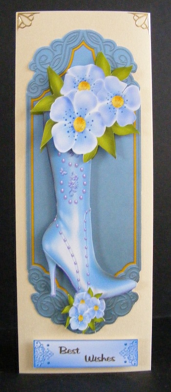 Pretty Blue Boot with Blue Flowers on a Plaque by Diana Holmes