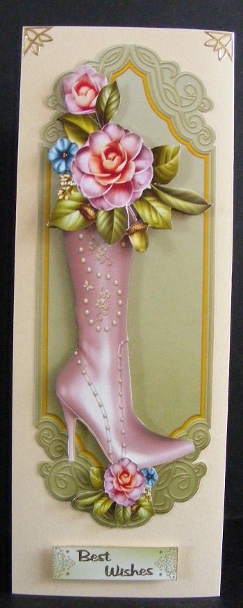 Pretty Pink Boot with Pretty Flowers on a Plaque by Diana Holmes
