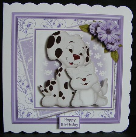 Puppy and Kitten Lilac Layered Panels Card Front by Diana Holmes