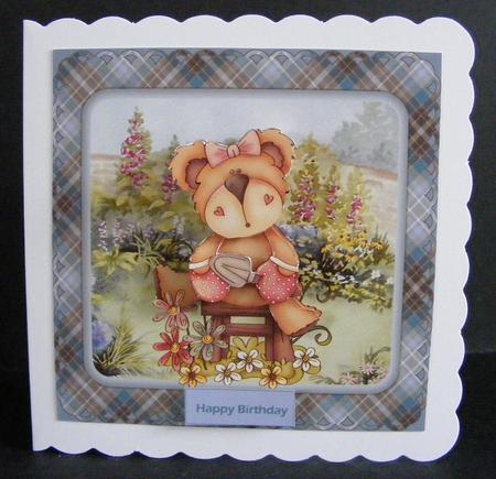 Garden Teddy 7x7 Card with Decoupage by Diana Holmes