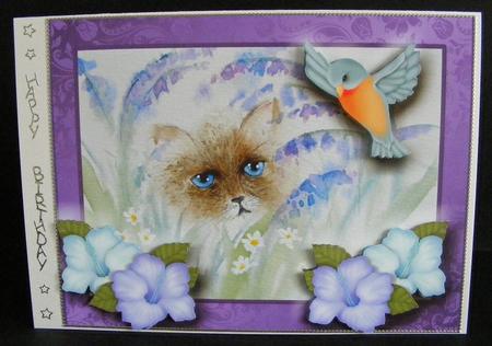Cat and Bluebird Decoupage by Diana Holmes