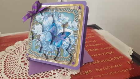 Flowers & Butterfly in a Gold Frame Shell Edged Corner Side Stacker by Diane Carbis