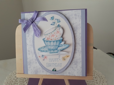 Pretty floral teacups birthday card topper for 6x6 card by Diane Carbis