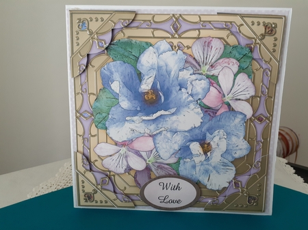 8 x 8  Pretty Flowers on Gold Frame Scalloped Corner Topper  by Diane Carbis