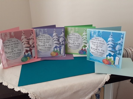  4  christmas scene with verse, presents & trees, card front 7x7  mini kit by Diane Carbis