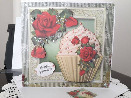 Claires Red Roses Cupcake 8x8 by Diane Carbis