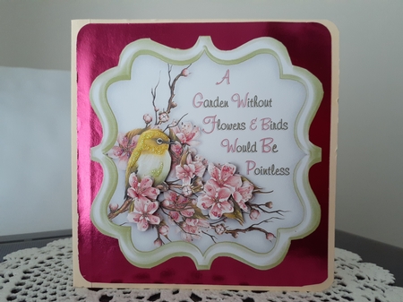 A Garden In Spring Without Blossom & Birds Would Be Pointless - 7 x 7 Card Topper With Decoupage by Diane Carbis
