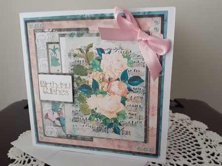 6 x 6 Card Front Shabby Chic Yellow Roses with Toppers and Sentiments by Diane Carbis