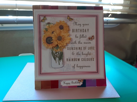 Sunflower Birthday Decoupage 7x7ins Topper by Diane Carbis