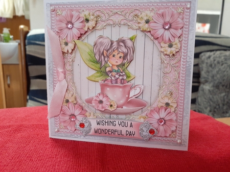 Fairy in a Teacup - 6x6 inch card front with decoupage by Diane Carbis