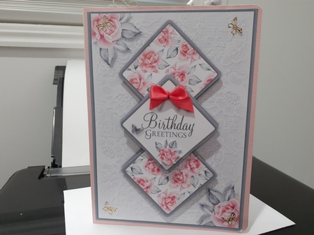 Triple Square Soft Grey and Pink Flowers by Diane Carbis