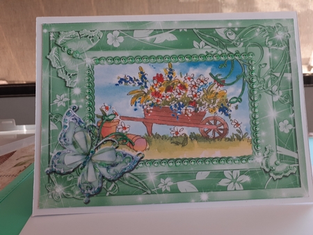 Wheelbarrow and Cute Boy. 2 Butterfly framed card toppers by Diane Carbis