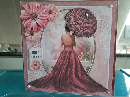 Parasol Lady & Pink Flowers by Diane Carbis