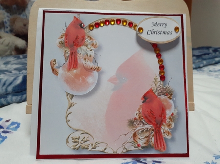 Golden Christmas Arch - Red Cardinals 8x8 by Diane Carbis