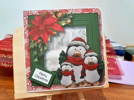 The Christmas Ornament - Penguins 8x8 by Diane Carbis