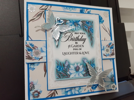 Blue Flower and Butterfly Birthday Card by Diane Carbis