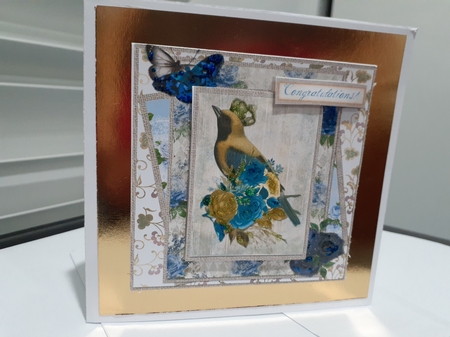 6 x 6 Card Front Vintage Yellow/Teal Bird with Toppers and Sentiment Toppers, Ivory/Teal/Blue by Diane Carbis