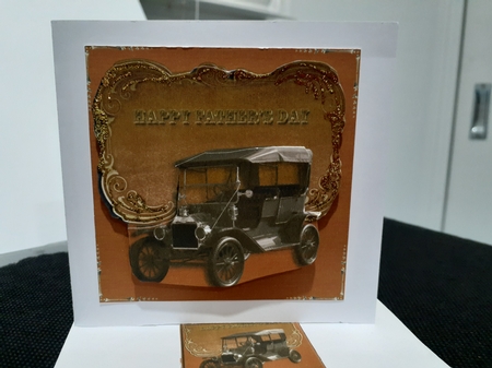 Sepia Model T Ford Male Fathers Day Card A4 sheet with Decoupage by Diane Carbis