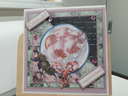 8 x 8 Card Front Glitter Balloons with Sentiment Toppers, Rose Gold/Pink/Green by Diane Carbis