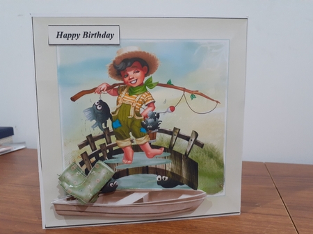 Lucky Fishing Boy Topper with Decoupage by Diane Carbis