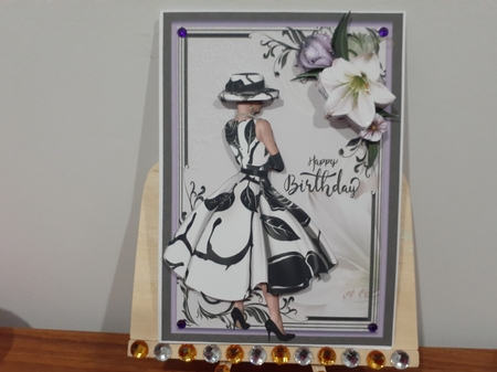 A5 Black and White Lady With Purple Flowers by Diane Carbis