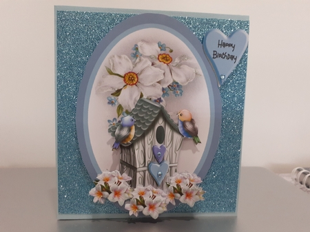 Beautiful Bird House - 5x7 inch oval card front with decoupage by Diane Carbis