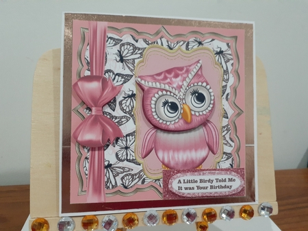 Pink owl A little birdy card front by Diane Carbis