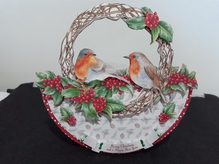 WINTER BERRY ROBINS rocker card by Diane Carbis