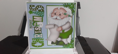 Santa green christmas window card front  8x8 by Diane Carbis