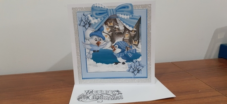 Cute winter birds with snow scene 7x7 card front/topper by Diane Carbis