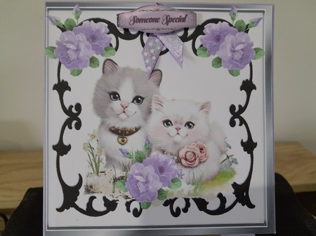  black ornate frame  with kittens and lilac roses 8x8 by Diane Carbis