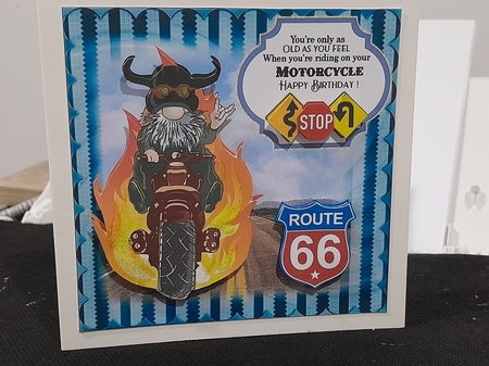 Birthday motorbike gnome card front 5 by Diane Carbis
