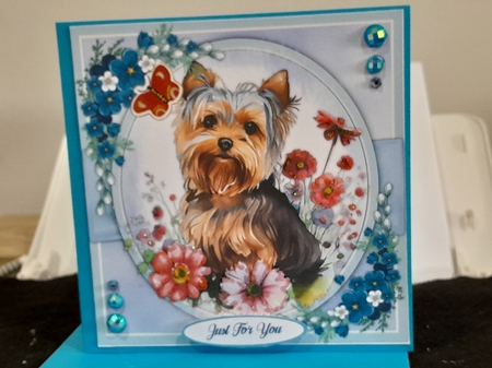 8x8 Yorkie in the Flowers by Diane Carbis