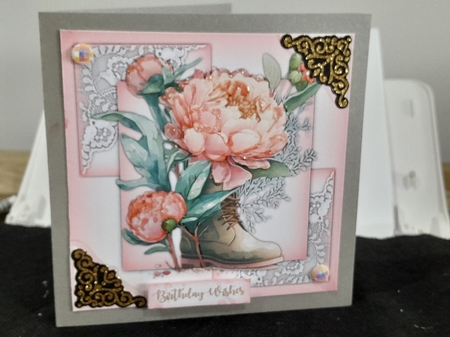 8x8 Flowers in a Boot , Pink by Diane Carbis
