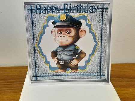 Cute Monkey in Police Uniform in Denim Frame 8x8 (Four) by Diane Carbis